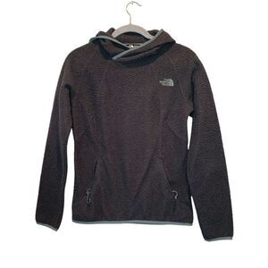 The North Face Womens Fuzzy Hoodie Sz Small Gray Zipped Pockets Long Sleeve Pull